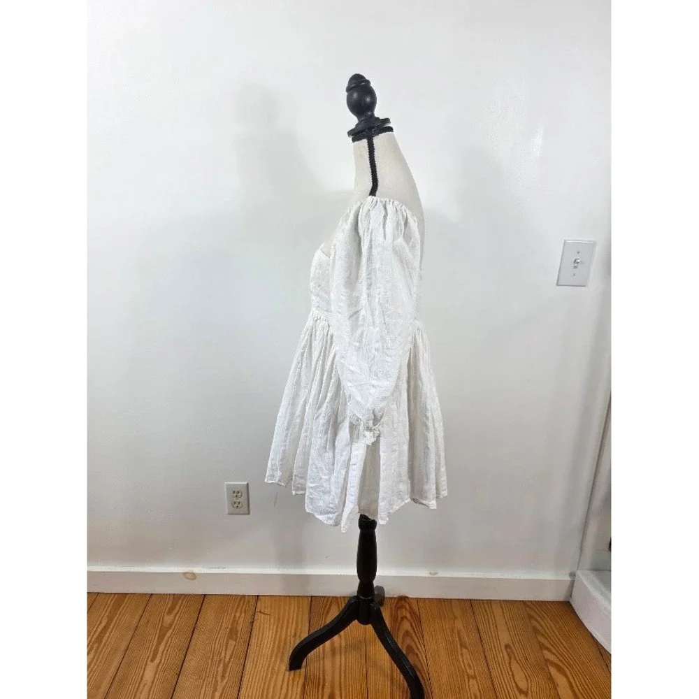Mable Anthropologie Babydoll Dress Women L White Puff Sleeve Square Neck Cotton - Picture 3 of 7
